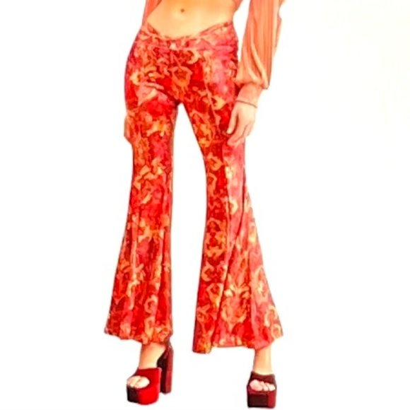 Free People Pants - Free People Hold Me Closer Bell Bottoms in Flame Combo (M) New With Tags
